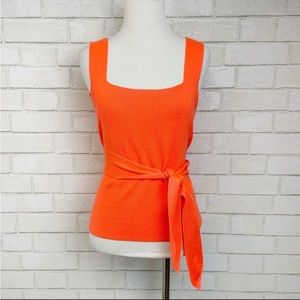 Anthropologie Bright Orange Square Neck Bow Top